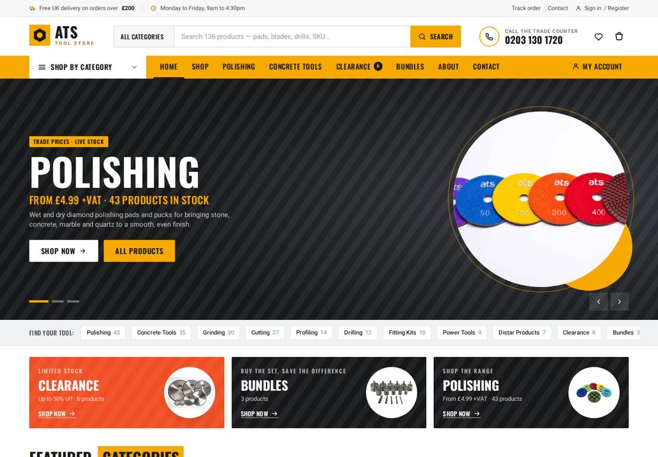Homepage of ATS Tool Store